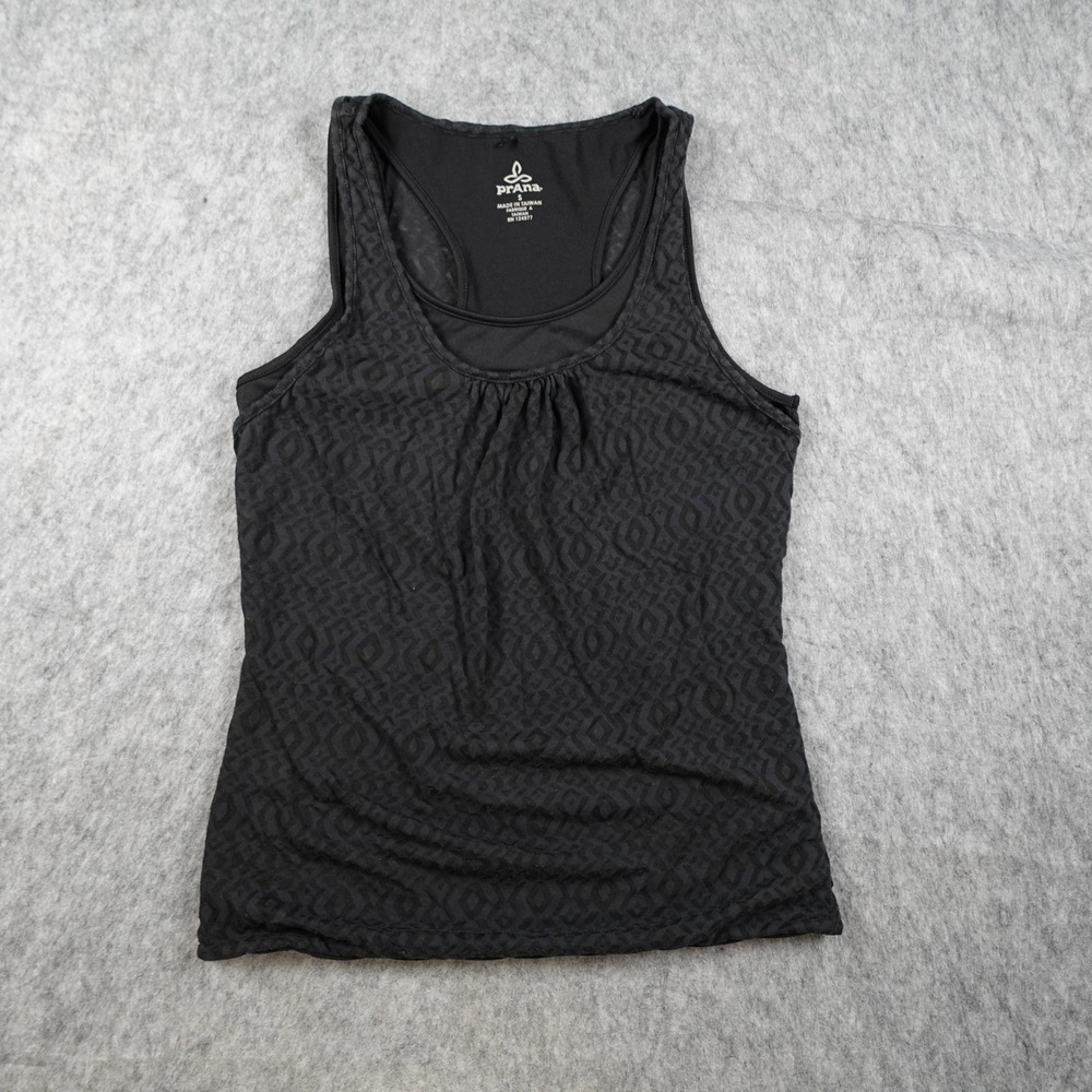 Prana Top Women Small Black Geometric Racerback Layered Activewear Workout Tank